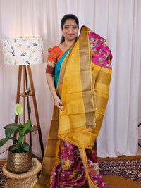 Pure Desi Tussar Silk  - Pink with Yellow