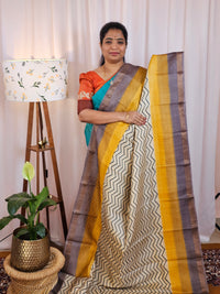 Pure Desi Tussar Silk  - Cream with Yellow