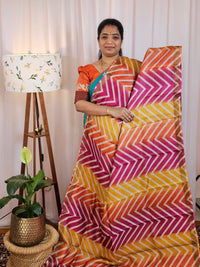 Pure Desi Tussar Silk  - Pink with Yellowish Orange