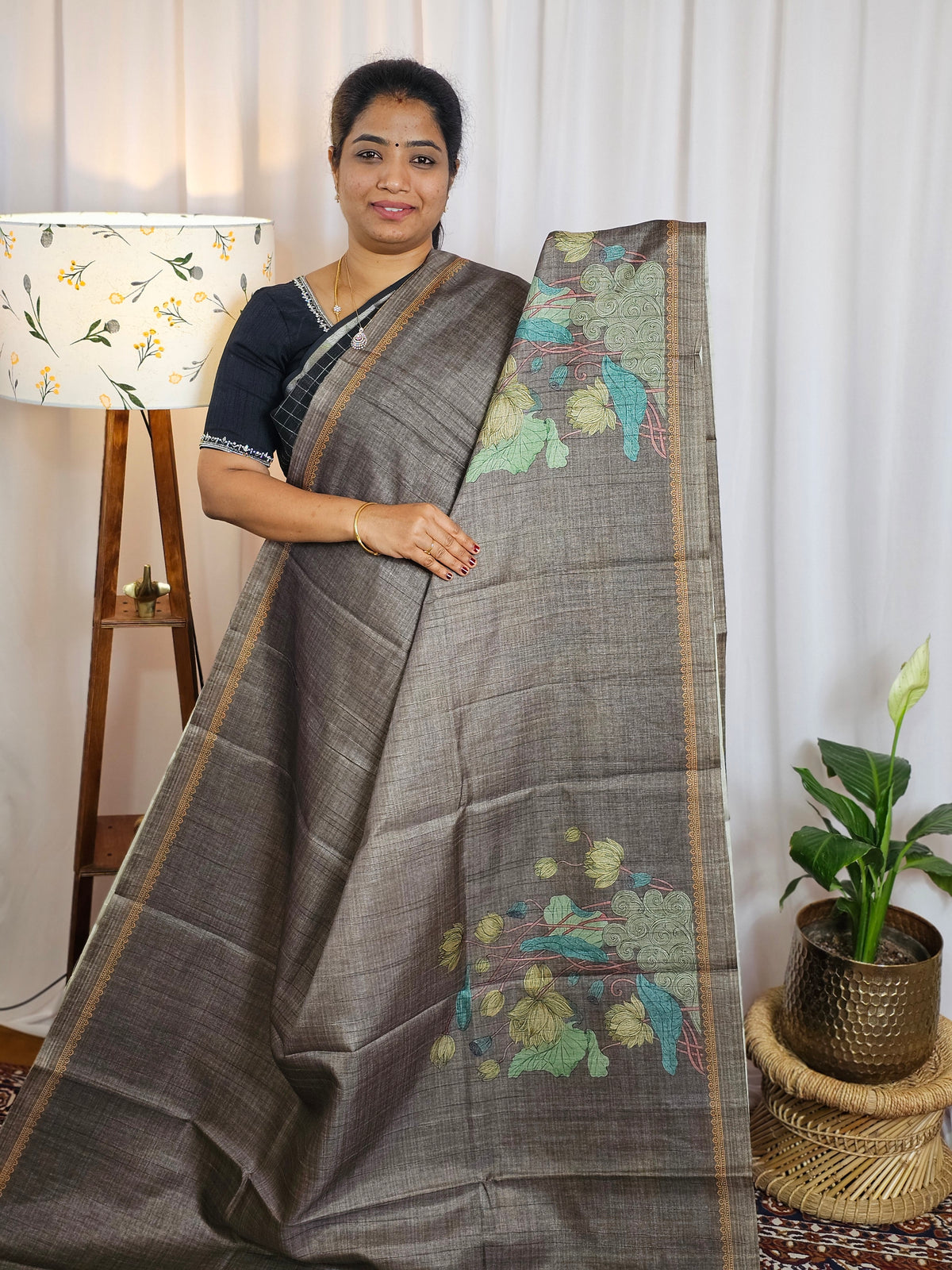 Casual Semi Tussar Digital Prints -Dark  Brown