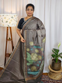 Casual Semi Tussar Digital Prints -Dark  Brown