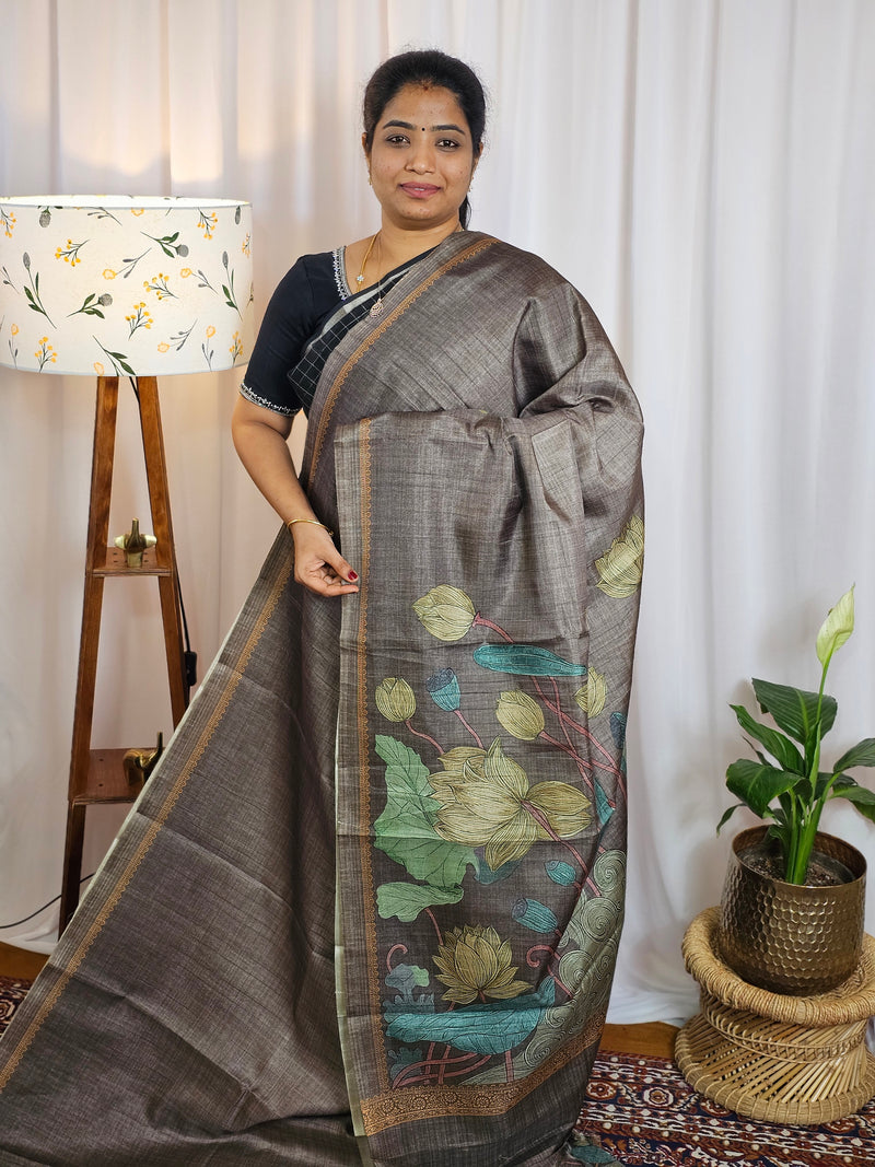 Casual Semi Tussar Digital Prints -Dark  Brown