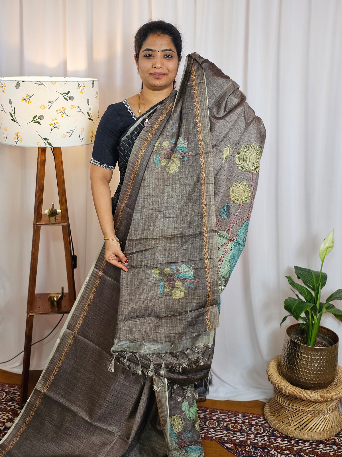 Casual Semi Tussar Digital Prints -Dark  Brown