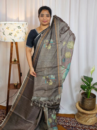 Casual Semi Tussar Digital Prints -Dark  Brown
