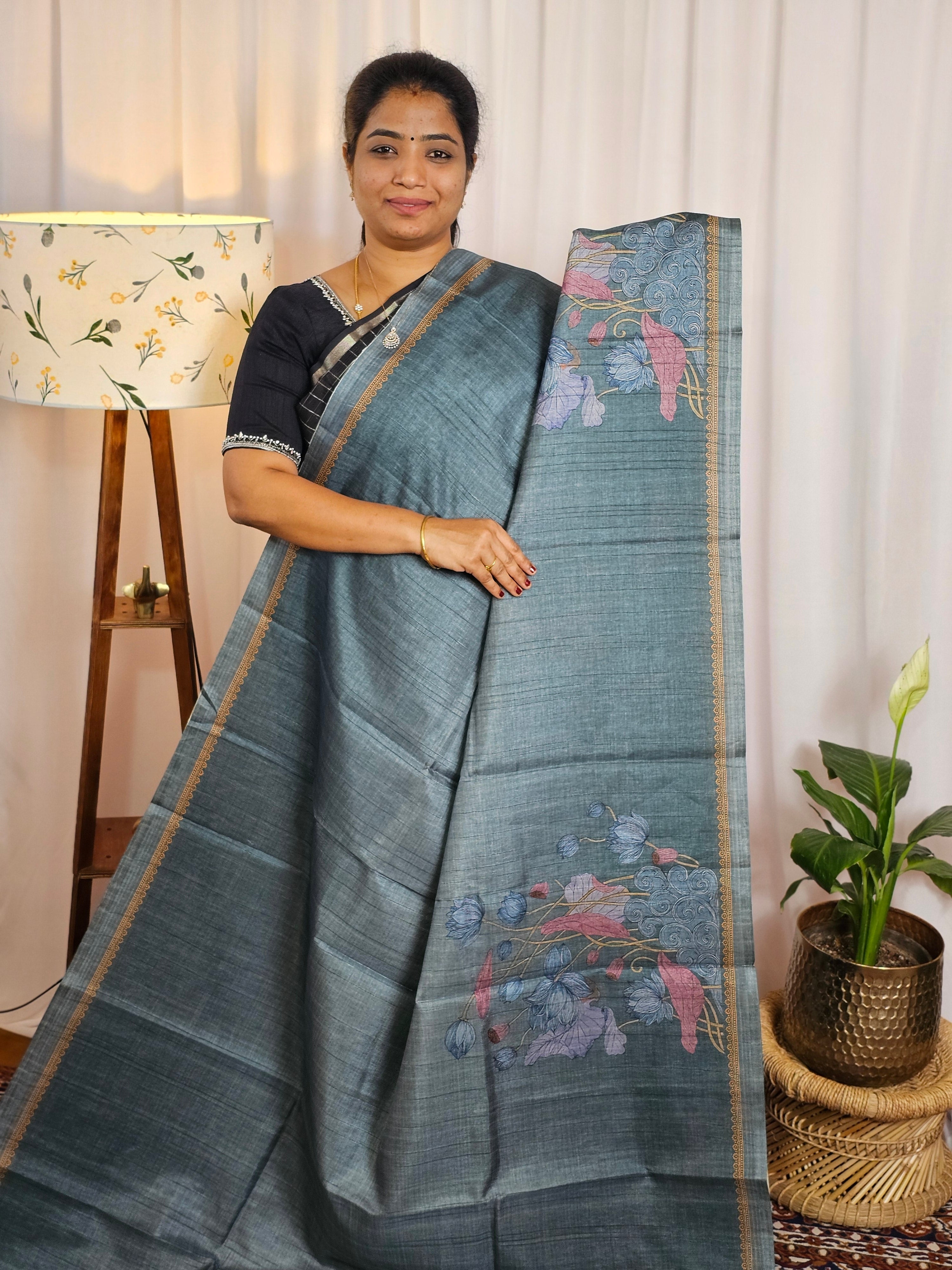 Casual Semi Tussar Digital Prints - Blue – Looms Legacy