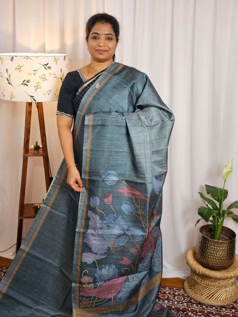 Casual Semi Tussar Digital Prints - Blue