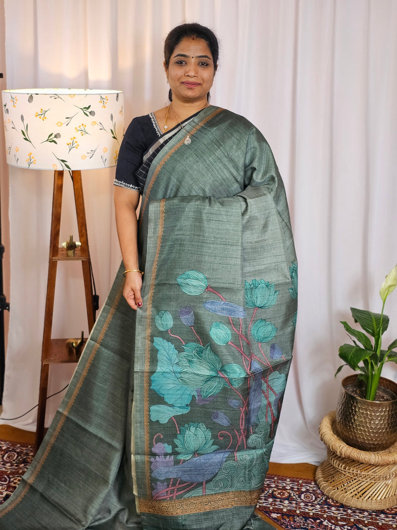 Casual Semi Tussar Digital Prints - Green