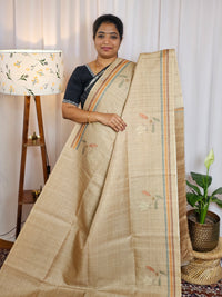 Casual Semi Tussar Digital Prints - Yellow with Brown