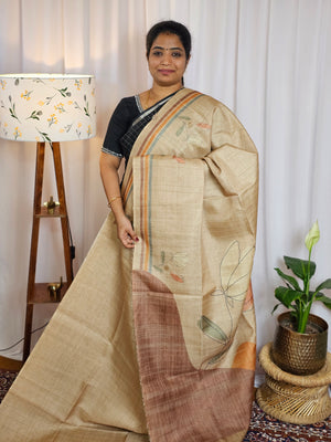 Casual Semi Tussar Digital Prints - Yellow with Brown