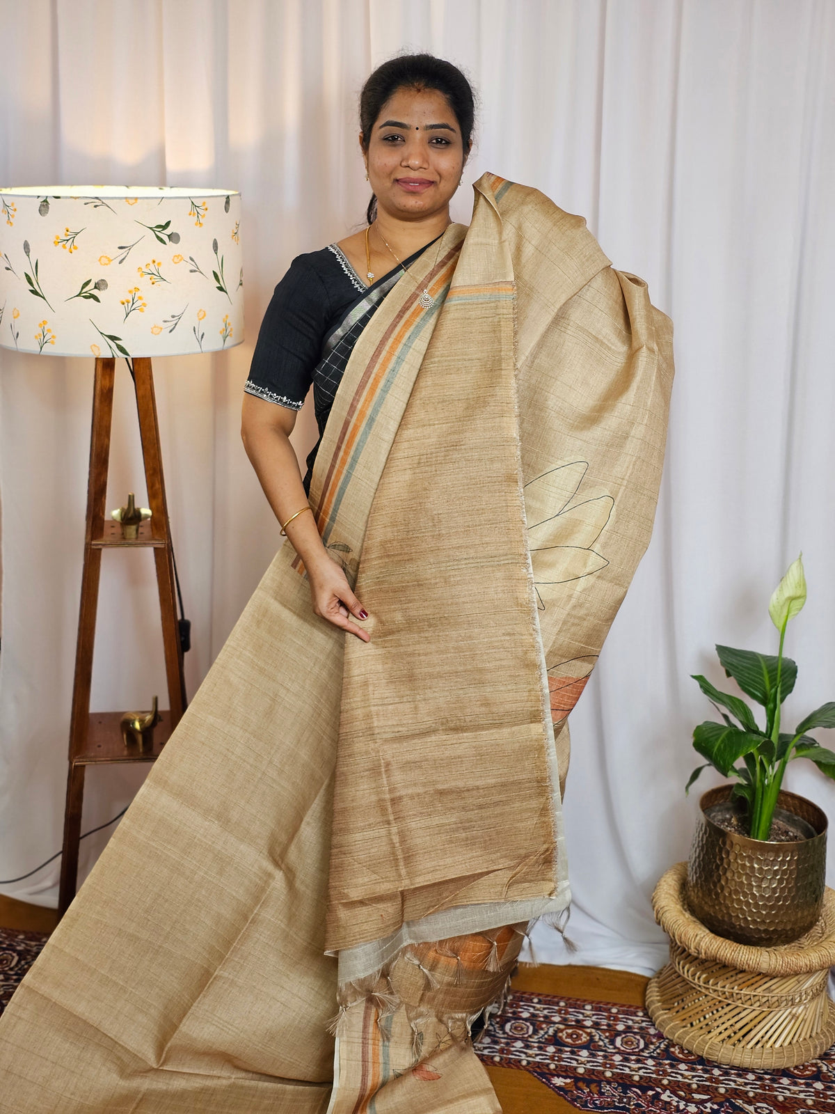 Casual Semi Tussar Digital Prints - Yellow with Brown