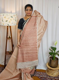 Casual Semi Tussar Digital Prints - Peach with Maroon