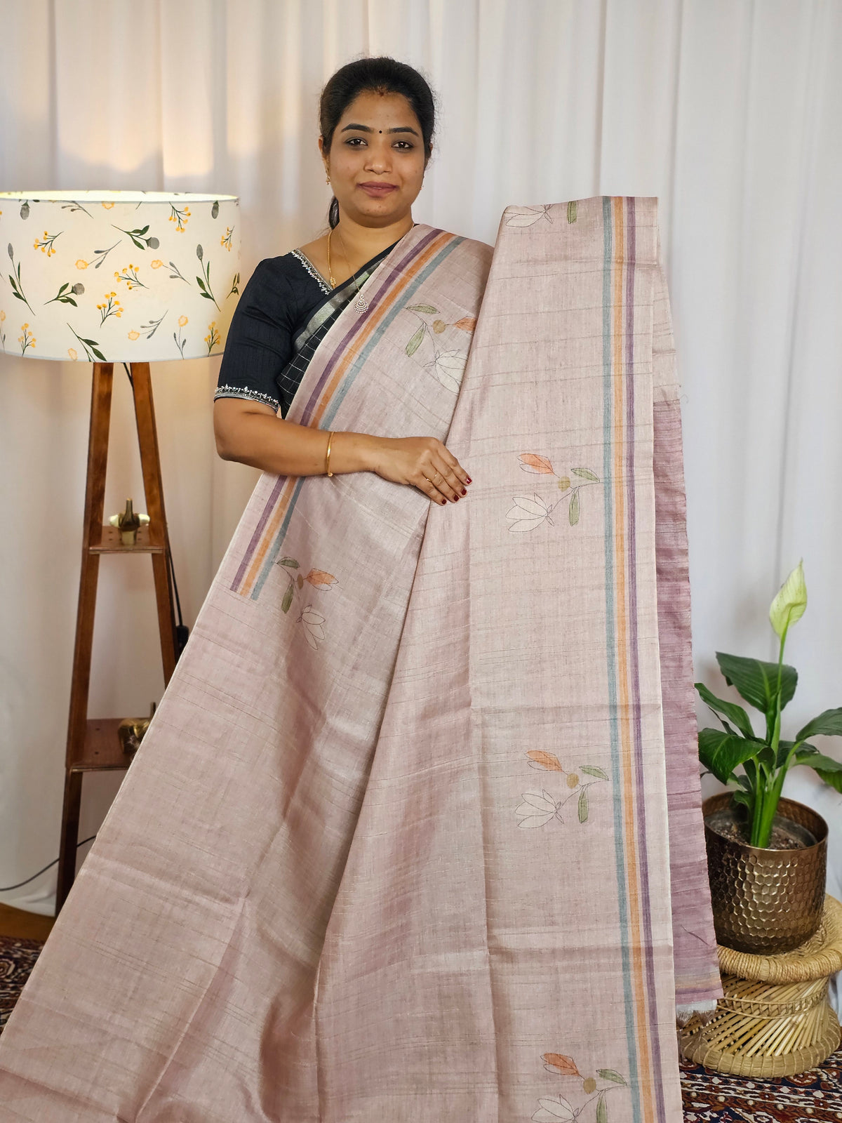 Casual Semi Tussar Digital Prints - Onion pink with Magenta pink