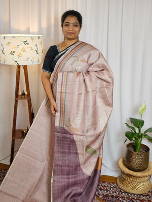 Casual Semi Tussar Digital Prints - Onion pink with Magenta pink