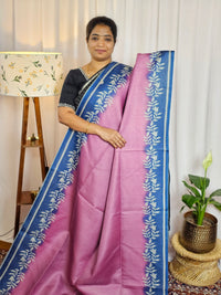 Casual Semi Tussar Checks Weave Saree - Pink with Blue