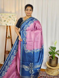 Casual Semi Tussar Checks Weave Saree - Pink with Blue