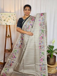 Semi Tussar Checks Weaving Saree - Beige