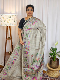 Semi Tussar Checks Weaving Saree - Beige