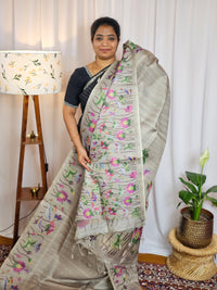 Semi Tussar Checks Weaving Saree - Beige