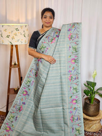 Semi Tussar Checks Weaving Saree - Blue