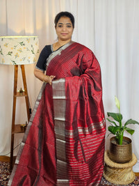 Handwoven Mangalagiri Pattu Saree with Small Checks -Red