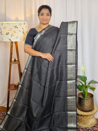 Handwoven Mangalagiri Pattu Saree with Small Checks - Black