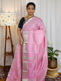 Handwoven Mangalagiri Pattu Saree with Small Checks - Pink