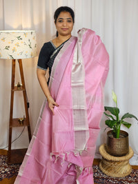 Handwoven Mangalagiri Pattu Saree with Small Checks - Pink