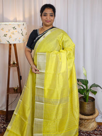 Handwoven Mangalagiri Pattu Saree with Small Checks - Yellow