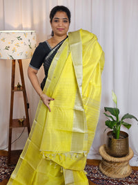 Handwoven Mangalagiri Pattu Saree with Small Checks - Yellow