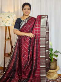 Handwoven Mangalagiri Pattu Saree with Big Checks - Maroon