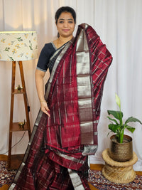 Handwoven Mangalagiri Pattu Saree with Big Checks - Maroon