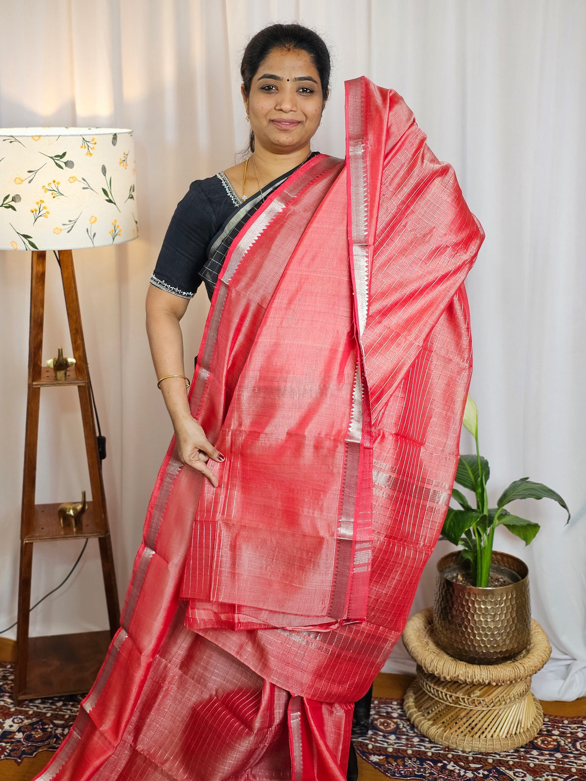Handwoven Mangalagiri Pattu Saree with Beautiful  Small Checks - Peach