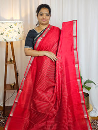 Handwoven Mangalagiri Pattu Saree with Beautiful  Small Checks - Red