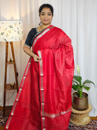 Handwoven Mangalagiri Pattu Saree with Beautiful  Small Checks - Red