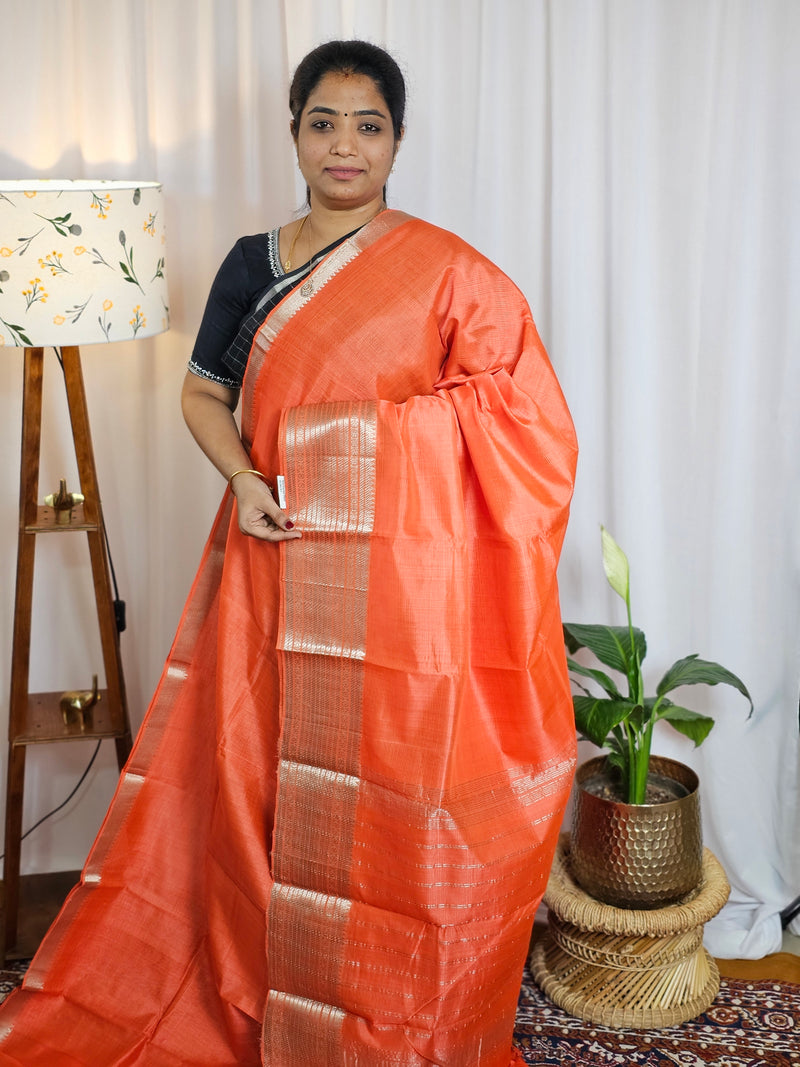 Handwoven Mangalagiri Pattu Saree - Orange