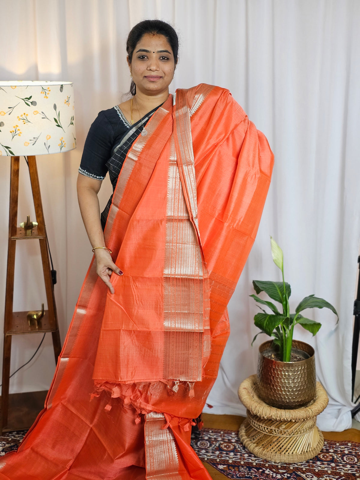 Handwoven Mangalagiri Pattu Saree - Orange