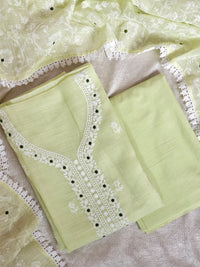 Cotton Tissue Unstitched  Salwar Suit  - Pastel Lime Green