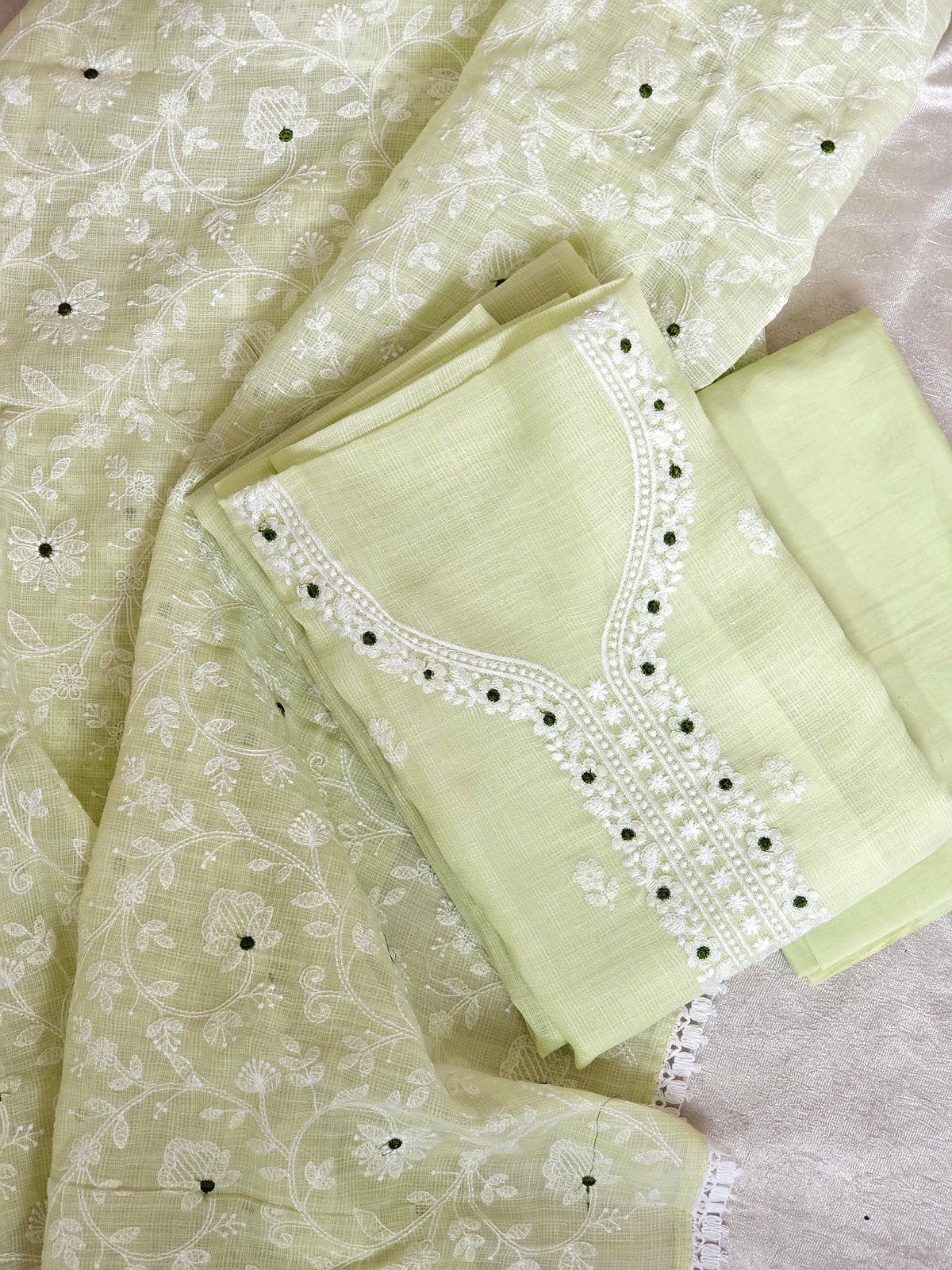 Cotton Tissue Unstitched  Salwar Suit  - Pastel Lime Green