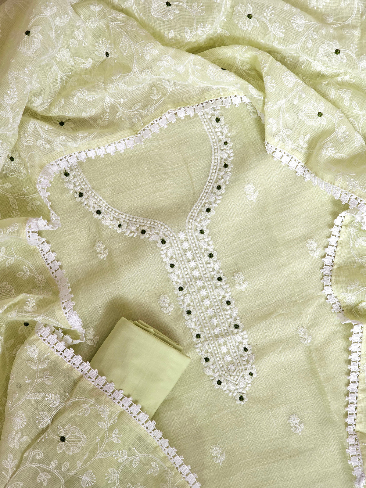 Cotton Tissue Unstitched  Salwar Suit  - Pastel Lime Green