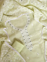 Cotton Tissue Unstitched  Salwar Suit  - Pastel Lime Green