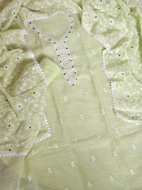 Cotton Tissue Unstitched  Salwar Suit  - Pastel Lime Green
