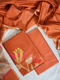 Silk Cotton Unstitched Salwar - Rust Orange
