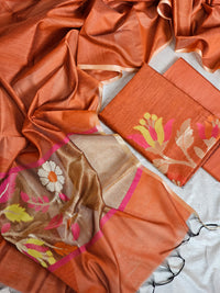 Silk Cotton Unstitched Salwar - Rust Orange