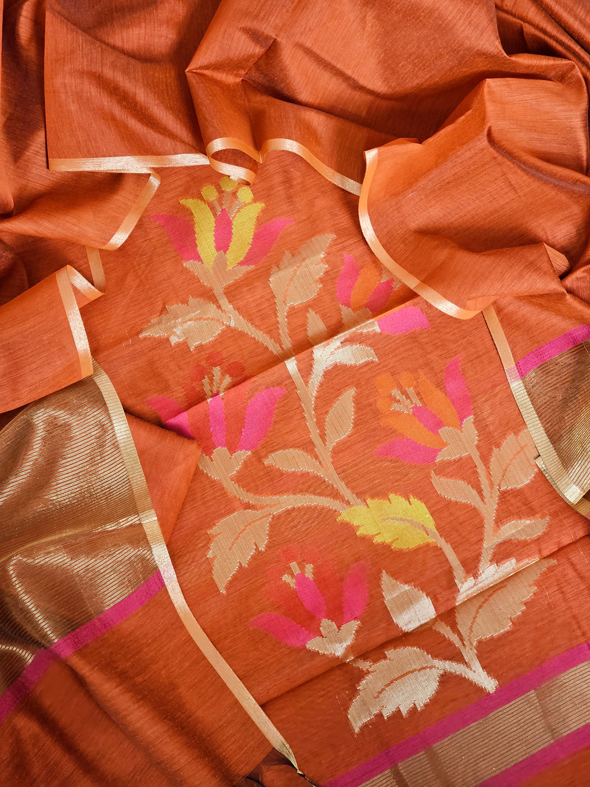 Silk Cotton Unstitched Salwar - Rust Orange