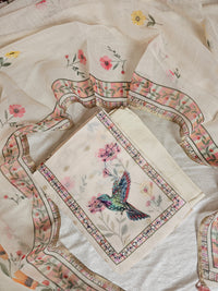 Semi Tussar Tissue Unstitched Salwar - Cream