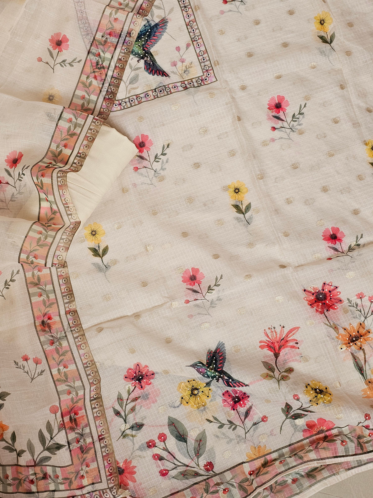 Semi Tussar Tissue Unstitched Salwar - Cream
