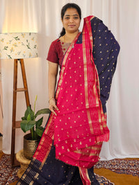 Georgette with Zari Woven Border Saree - Blue with Pink