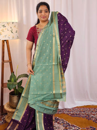 Georgette with Zari Woven Border Saree - Purple with Sea Green