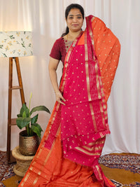 Georgette with Zari Woven Border Saree - Orange with Pink