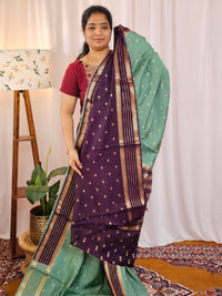 Georgette with Zari Woven Border Saree - Sea Green with Purple